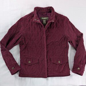 Eddie Bauer Burgundy Corduroy Quilted Zip Up High Neck Utility Jacket Cottage